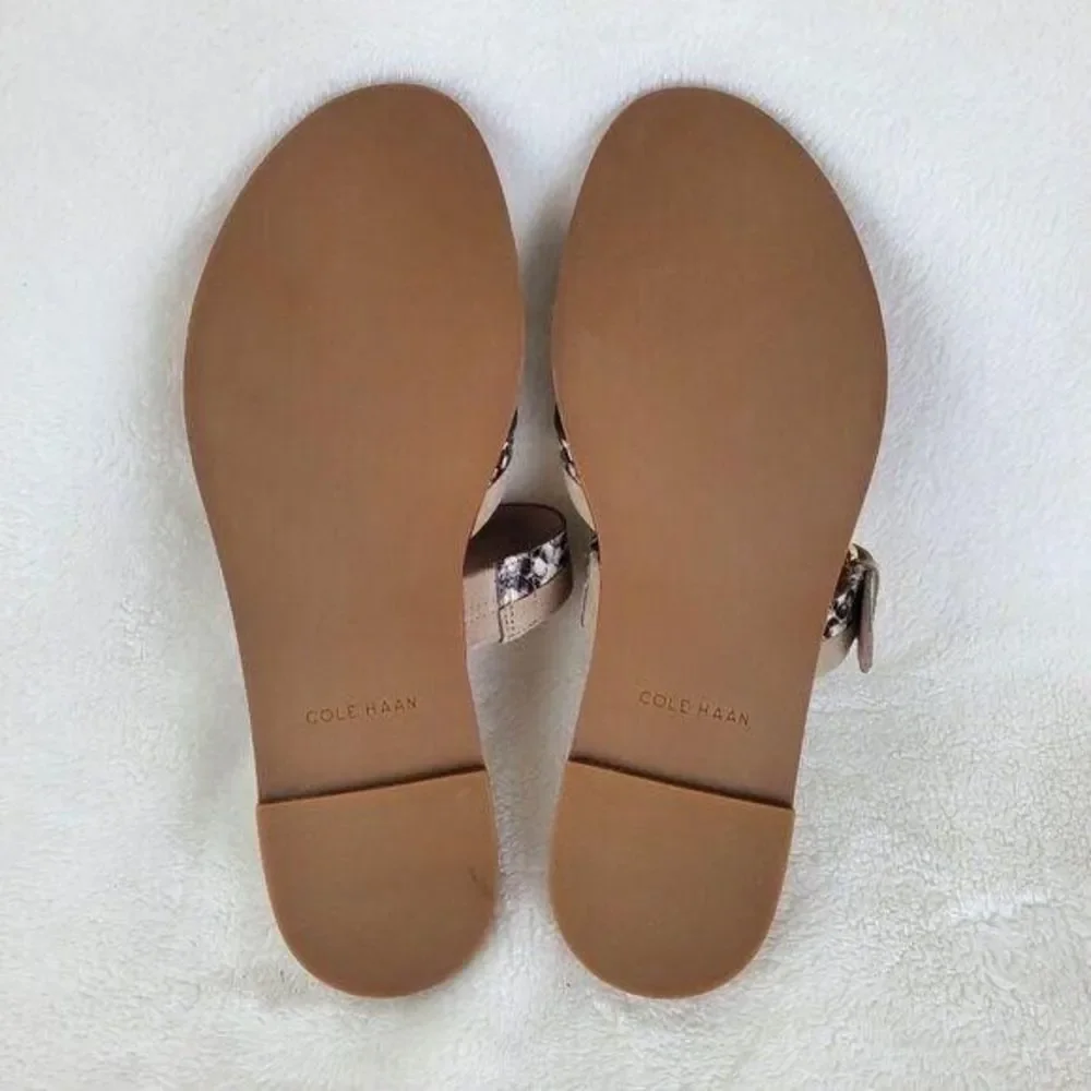 Cole Haan Python-Print Fairen Leather Strappy Buckle Slide Flat Sandals Size 8M